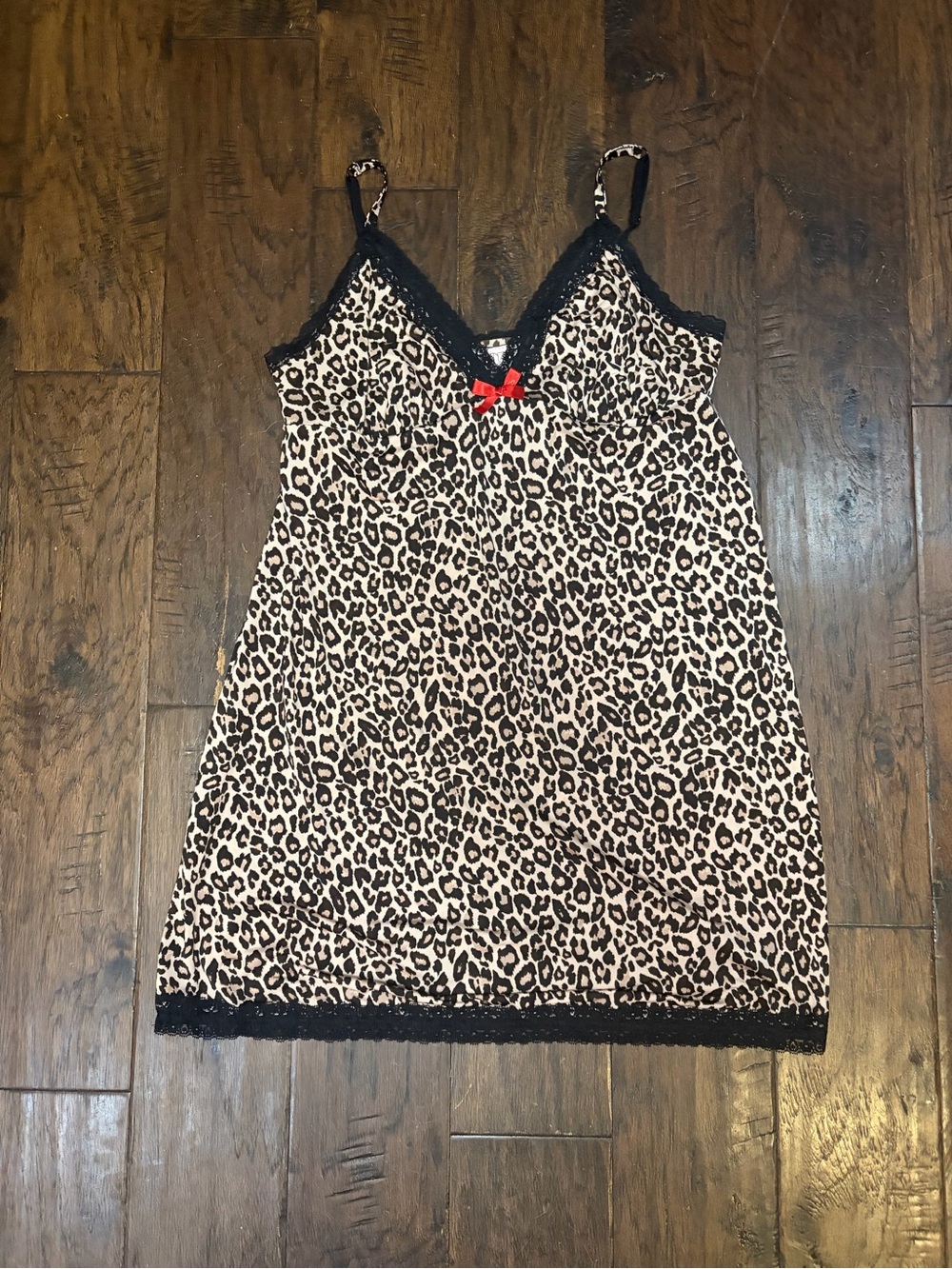 La Senza Leopard Print Lace Babydoll Chemise L Black Bow Y2K Lingerie - Picture 2 of 8